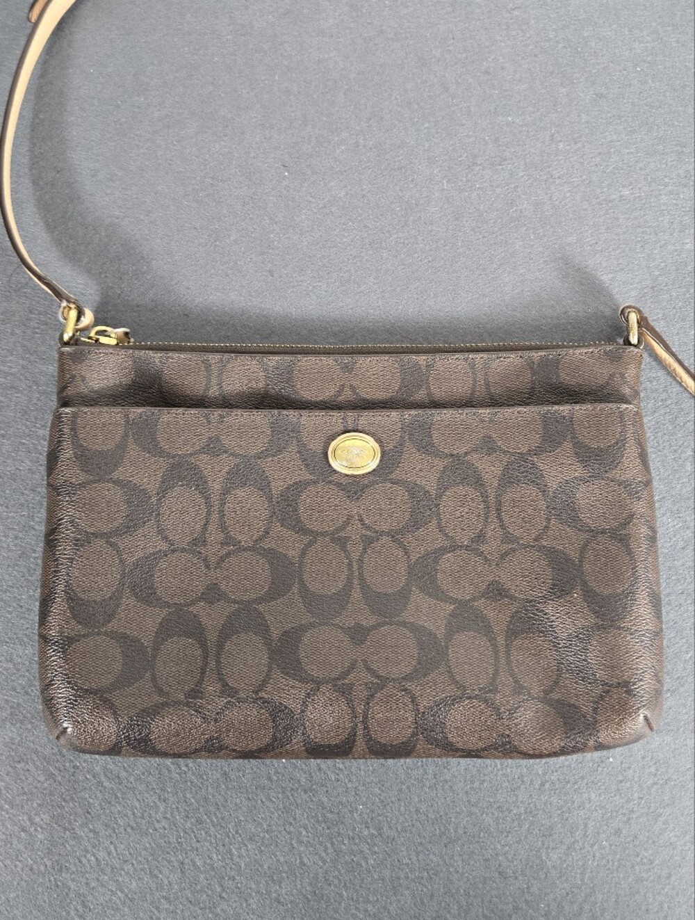 Coach Brown Signature Canvas Crossbody Pouch with Gold Hardware